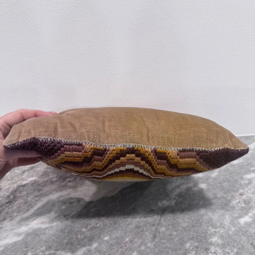 Vintage 1970s 4-Way Bargello Needlepoint Pillow Kaleidoscope Mid Century Boho
